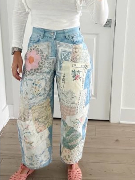 We The Free Denim - We The Free Patchwork Light Blue Wide-Leg Jeans